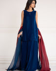 Midnight Blue Velvet Flared Suit Ensemble