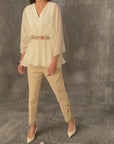 Voile Kaftan Draped Top With Jute Pants