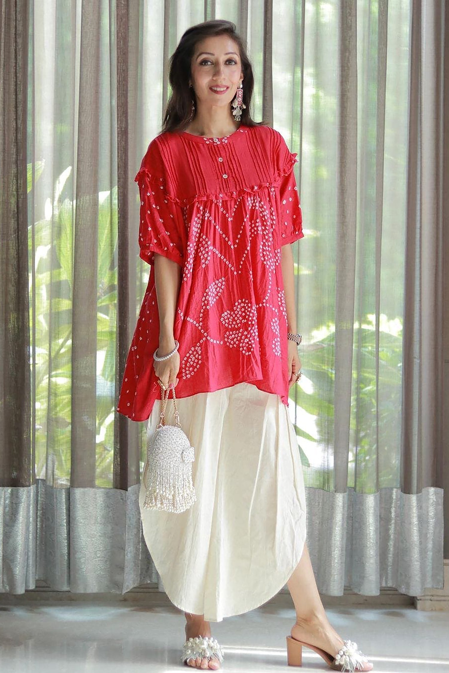 Bandhej Pattern Co-Ord Set - Red