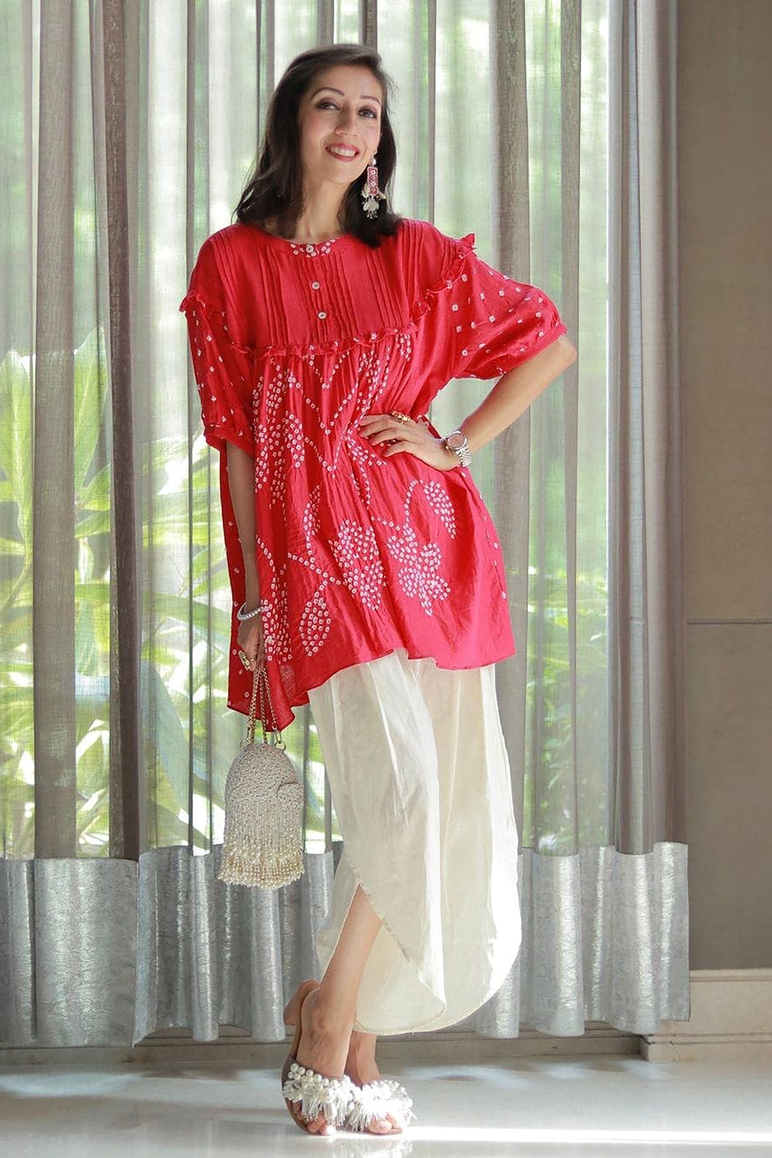 Bandhej Pattern Co-Ord Set - Red