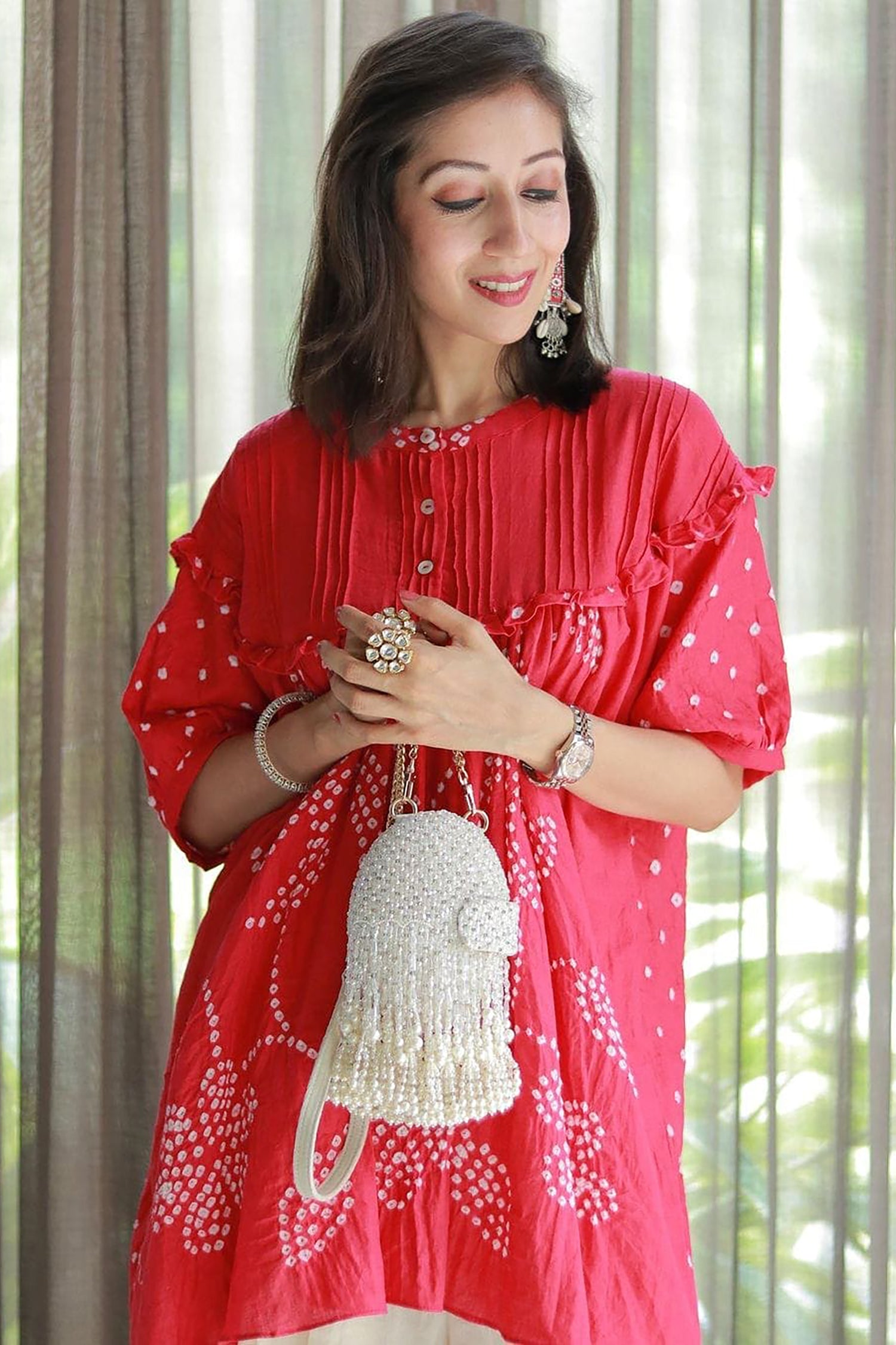 Bandhej Pattern Co-Ord Set - Red