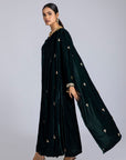Green Velvet Drape-Detail Suit Set