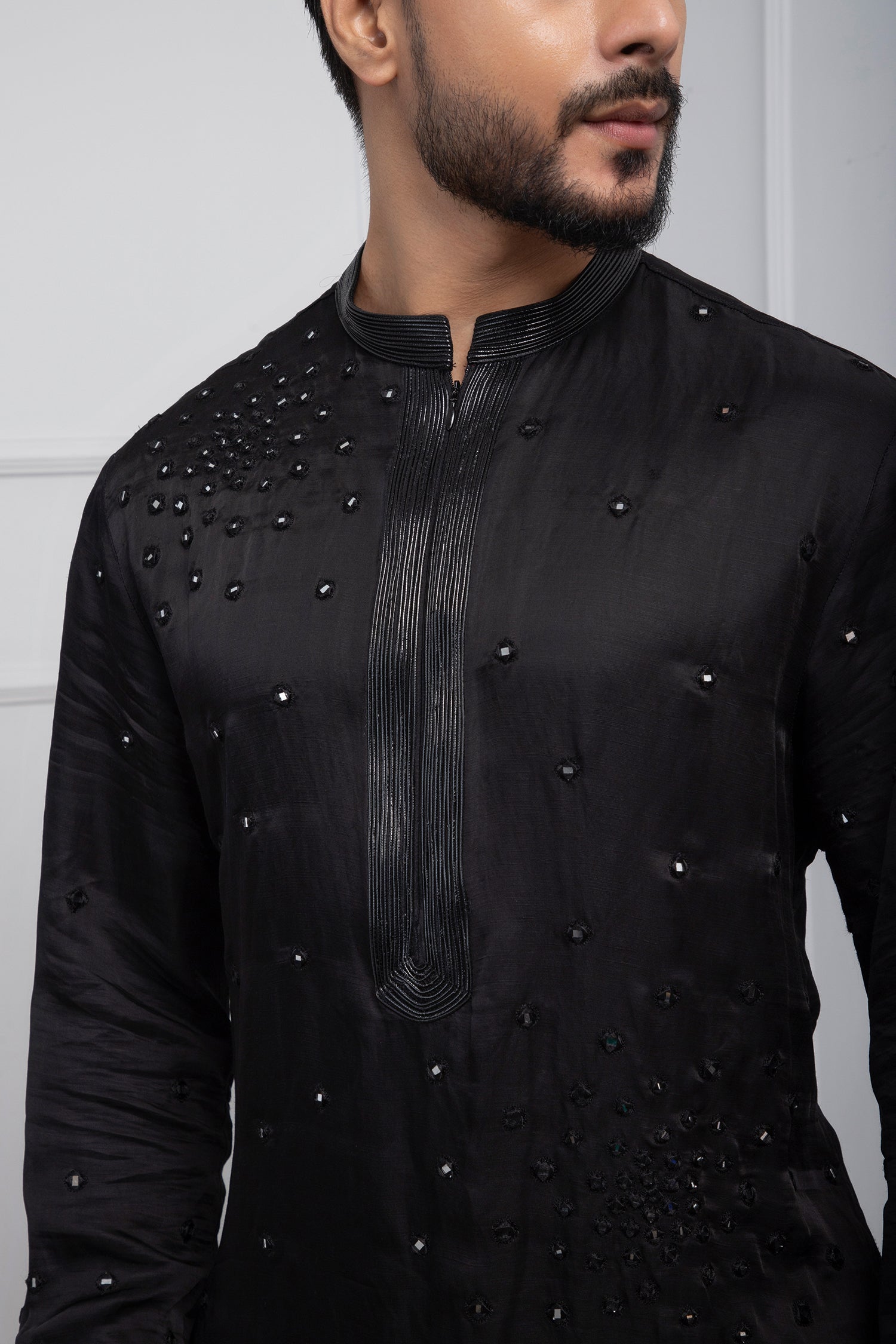 Obsidian Nehru and Zipper Kurta Set