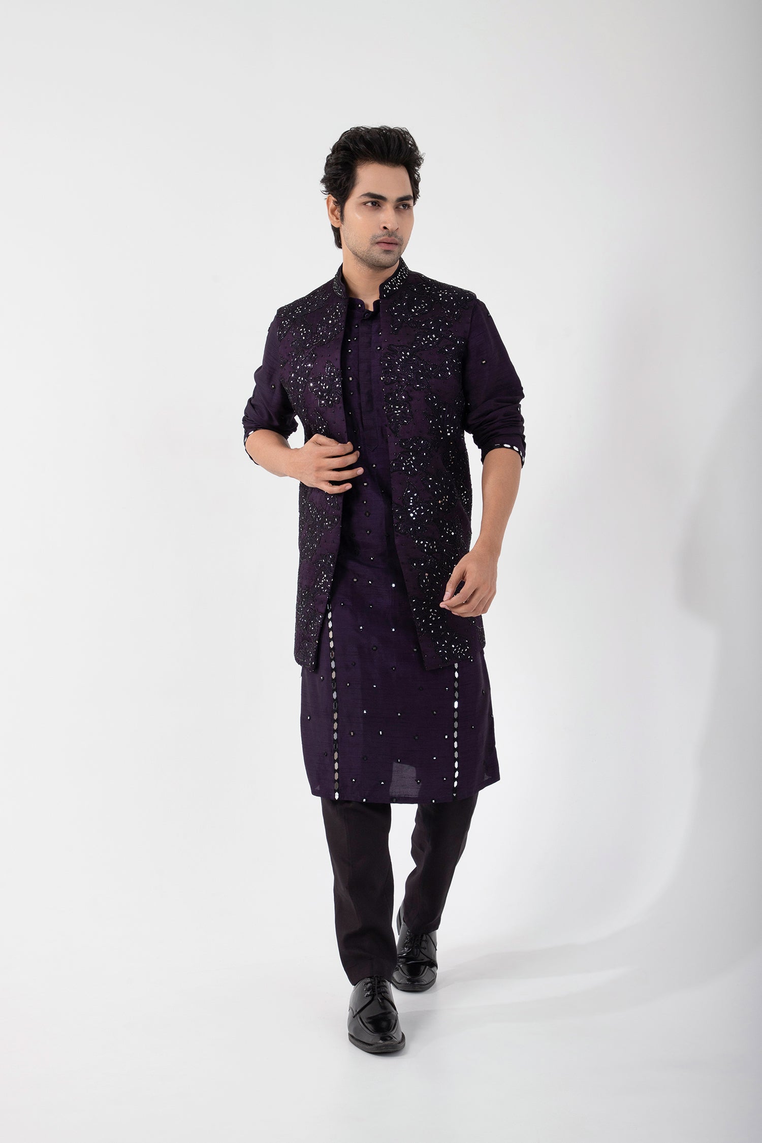 Dark Raven Nehru and Kurta Set