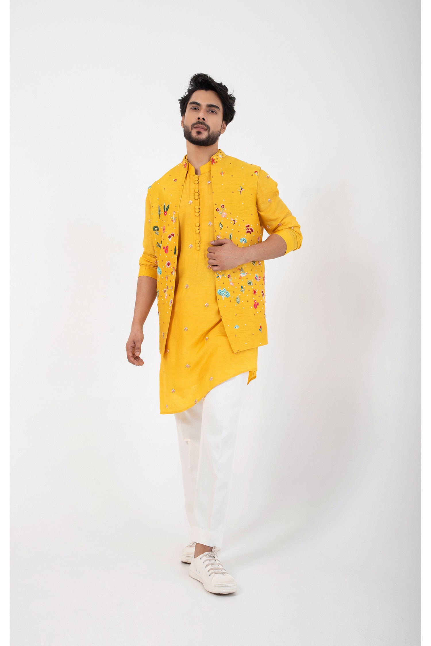 Goldfinch Yellow Nehru and Kurta Set