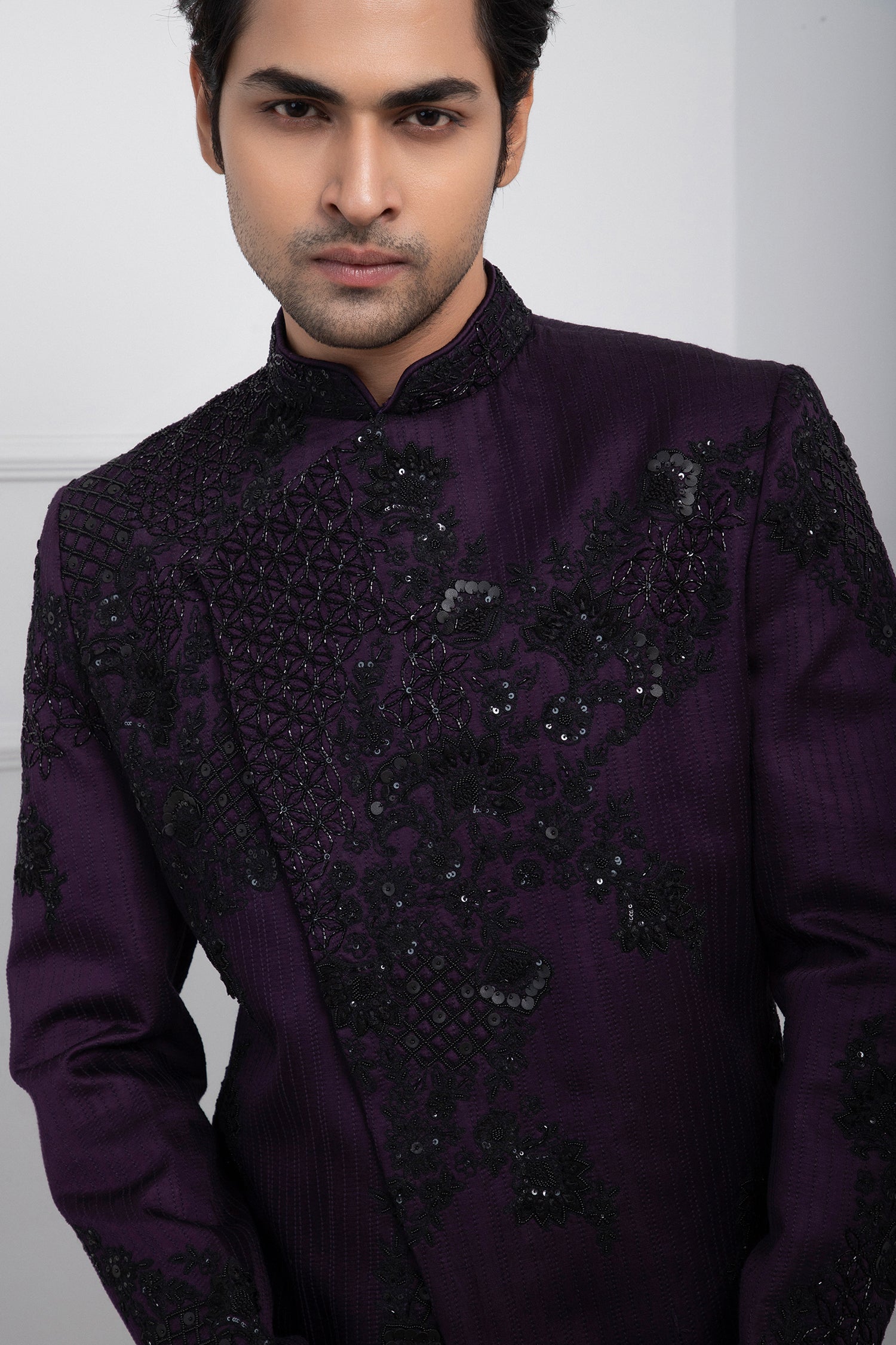 Midnight Plum Bandhgala Set