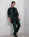 Hidden Forest Green Nehru and Cowl Kurta Set