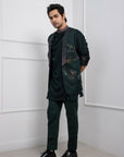 Hidden Forest Green Nehru and Cowl Kurta Set