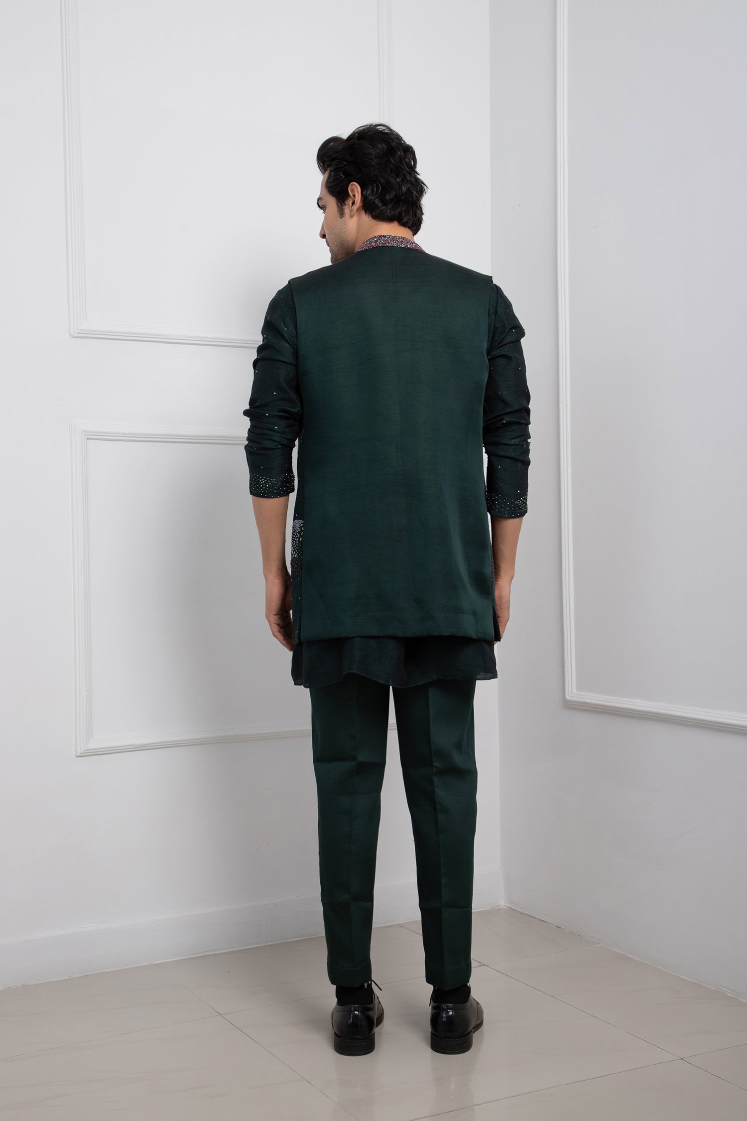Hidden Forest Green Nehru and Cowl Kurta Set