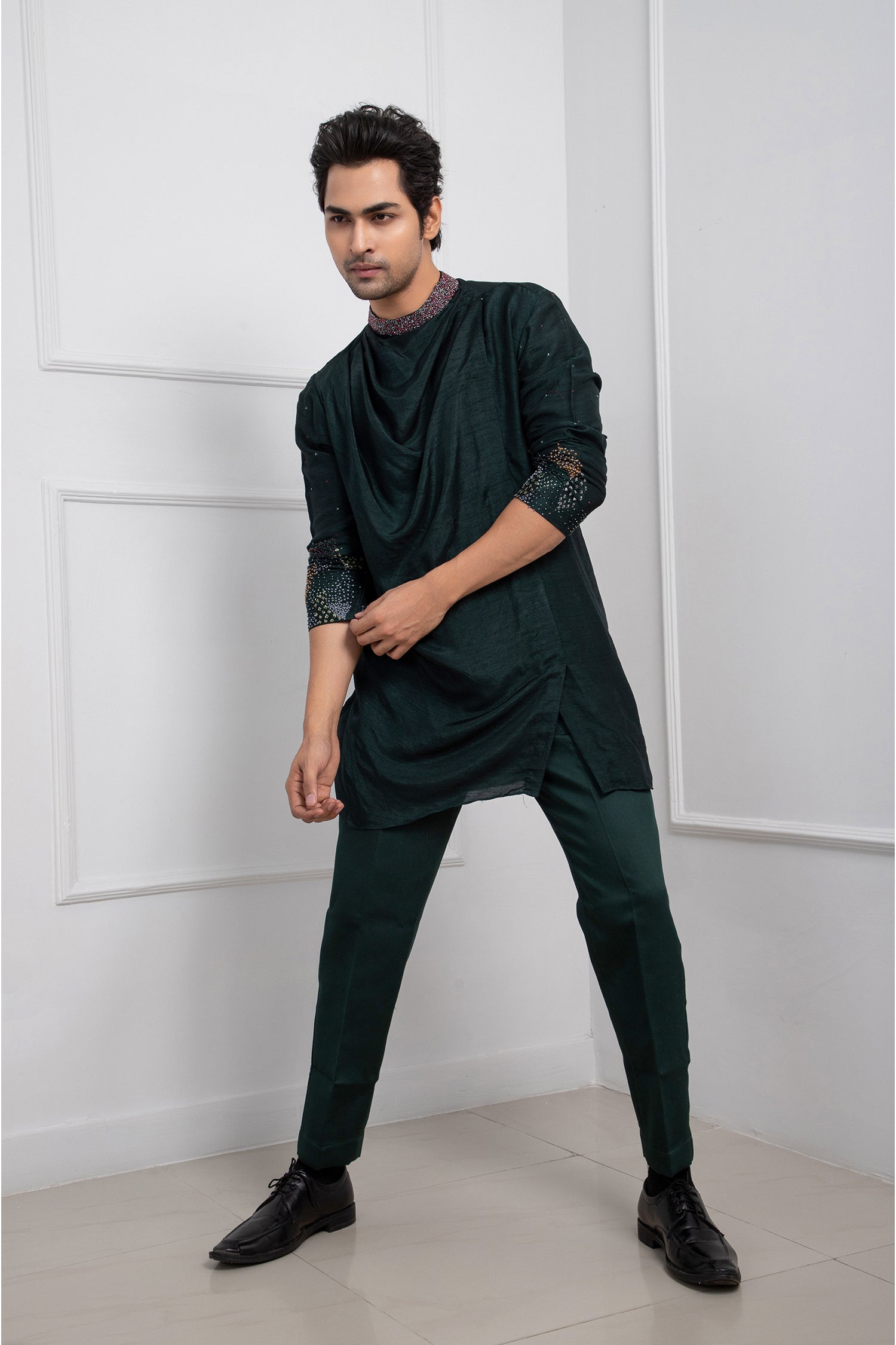 Hidden Forest Green Cowl Kurta Set