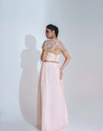 Sequin Embroidered Crop Top and Flared Pants Fusion Set - Georgette Crepe