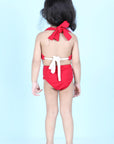 Two Piece Costume with Back Knot and Flower Detailing On Top