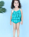 Two Piece Costume with Back Knot and Skirt - Green