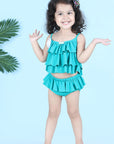 Two Piece Costume with Back Knot and Skirt - Green