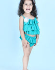 Two Piece Costume with Back Knot and Skirt - Green