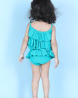 Two Piece Costume with Back Knot and Skirt - Green