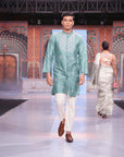 Chikankari Silk Men Kurta Set - Turquoise