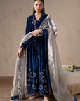 Celestial Blue Velvet Suit Set