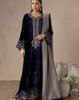 Ink Midnight Blue Velvet Suit Set