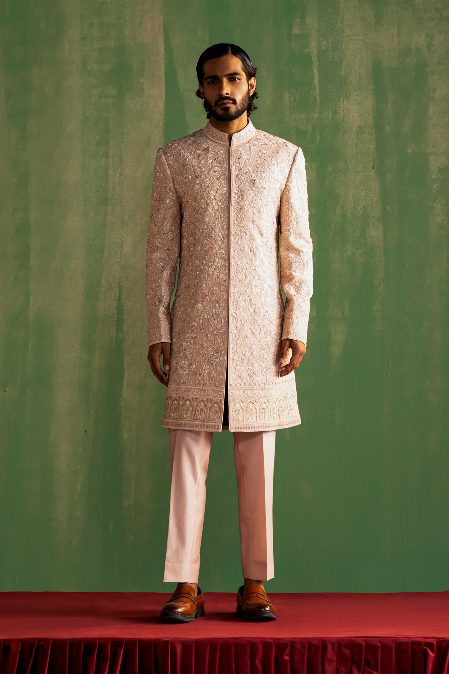 Lakshay Peach Sherwani Set