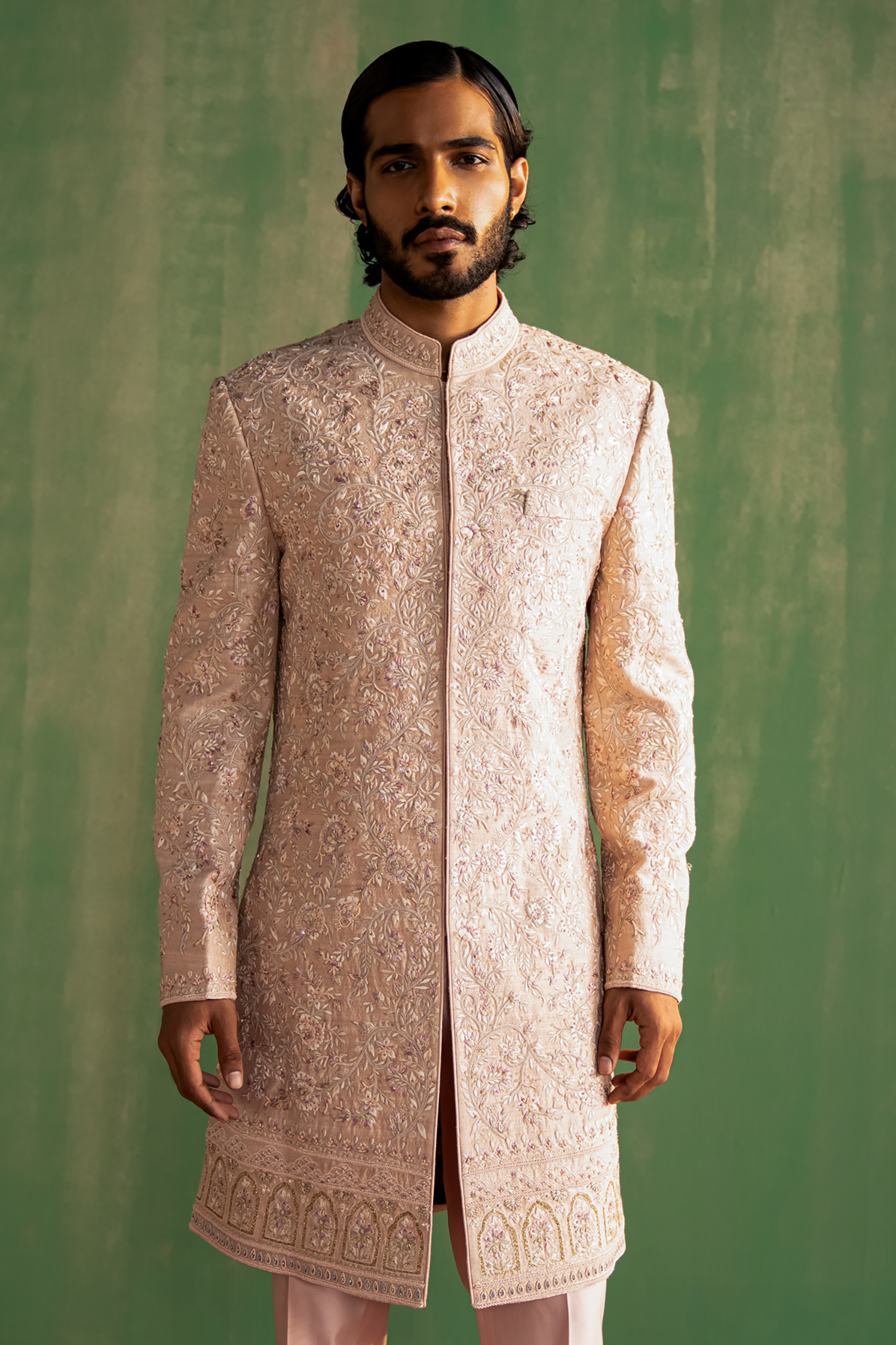Lakshay Peach Sherwani Set