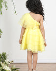 Yellow Off Shoulder Dress with Layers and Embroiderded Belt