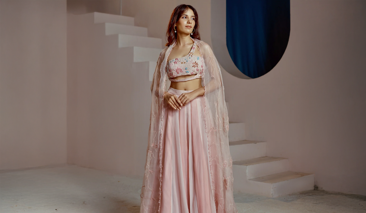 sachin and babi light blue dress Engagement Lehenga -Storyvogue.com