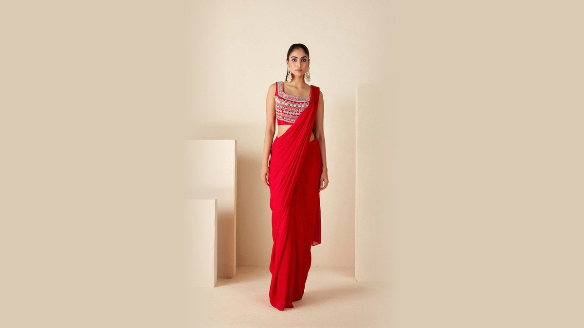 Red saree Karwa Chauth 2026 outfit by Suruchi Parakh at Fashefy