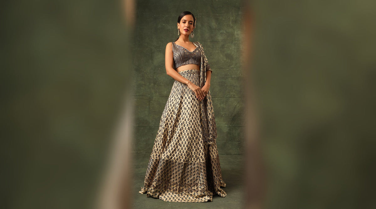 Sejal Kamdar ivory ajrakh lehenga with handcrafted blouse — Fashefy designer spotlight cover