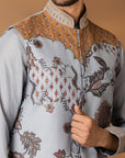 Grey Printed Nehru Jacket Set