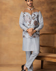 Grey Printed Nehru Jacket Set