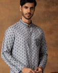 Grey Booti Print Kurta Set