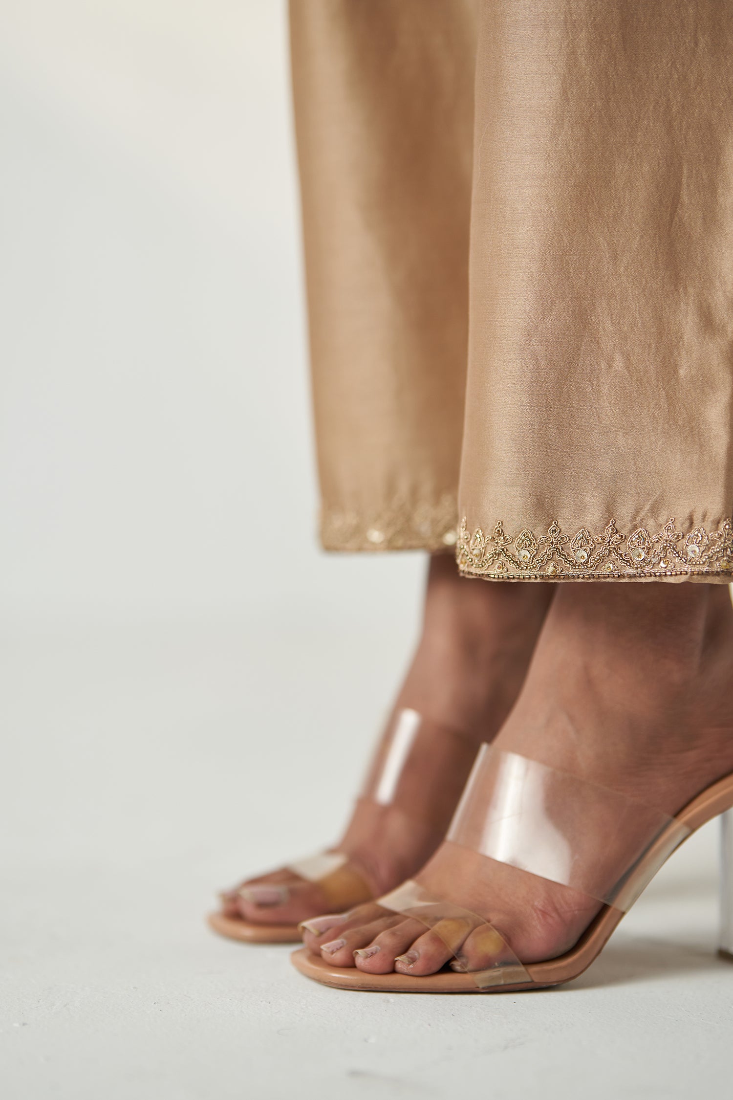 Pakhi Fawn Sheer Kurta Pant Set