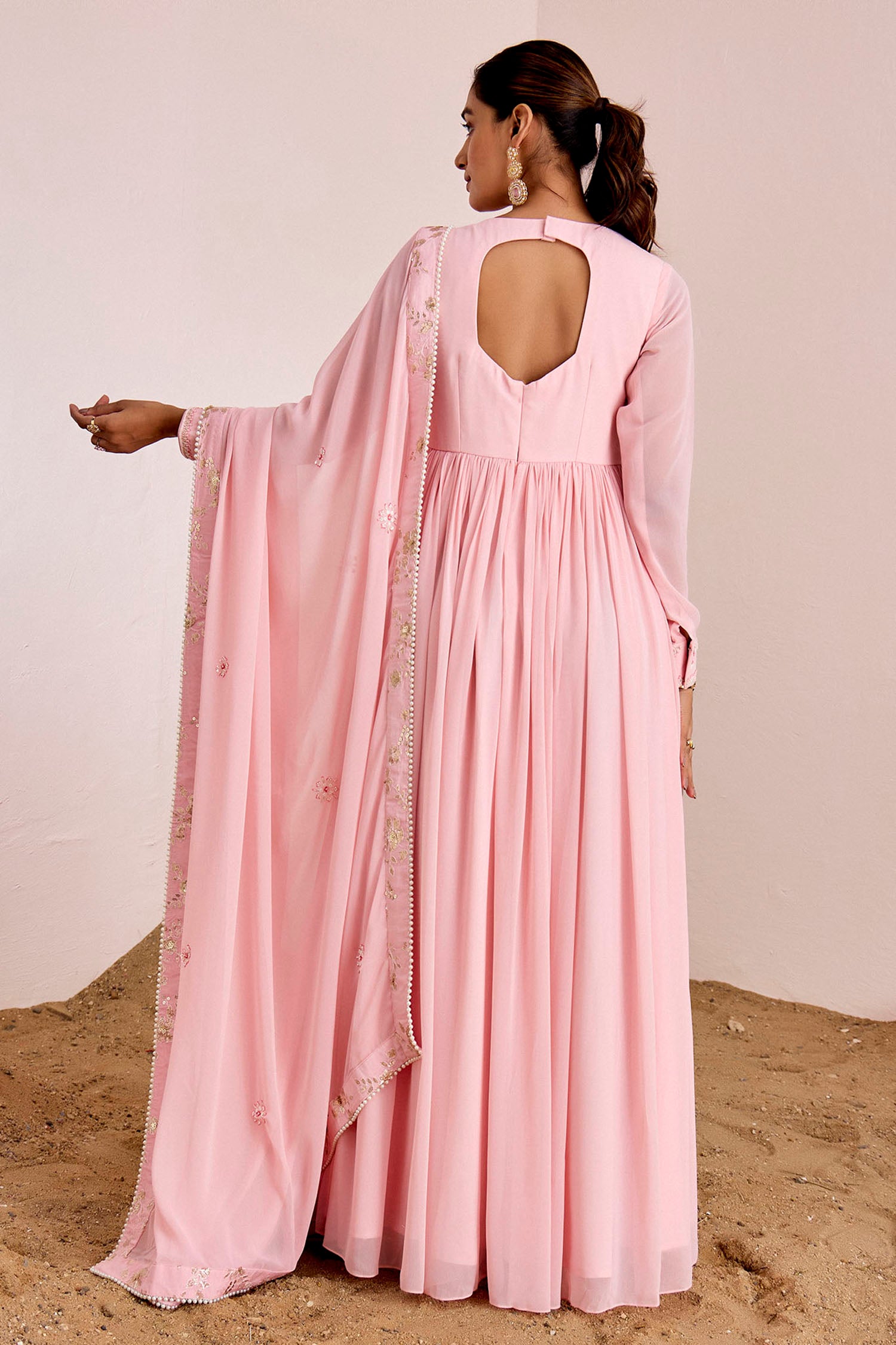 Gathered Anarkali with Hand Embroidered Yoke and Georgette Dupatta