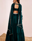 Three-Tiered Lehenga with Hand Embroidered Blouse and Pearl Detailed Dupatta