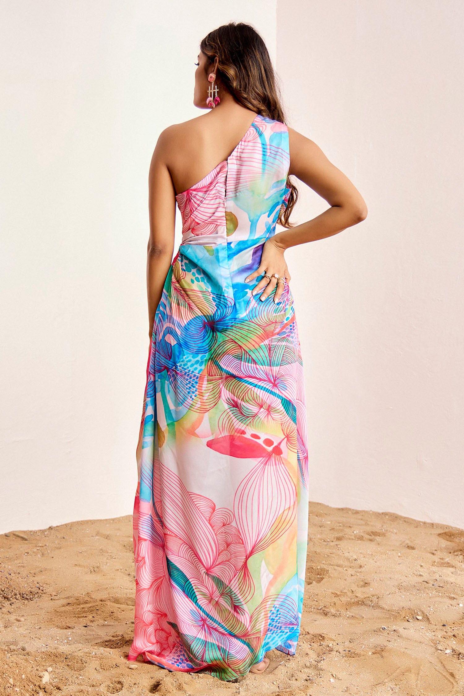 One Shoulder Long Dress with Side Round Cutout