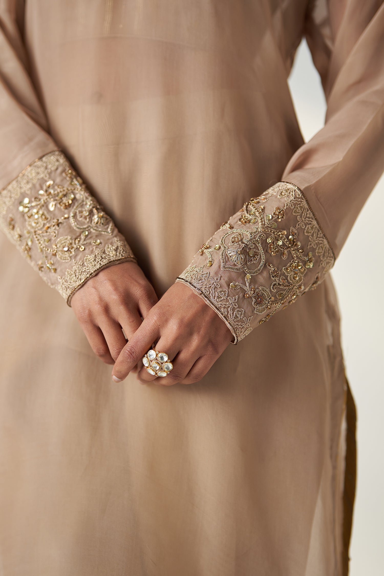 Pakhi Fawn Sheer Kurta Pant Set
