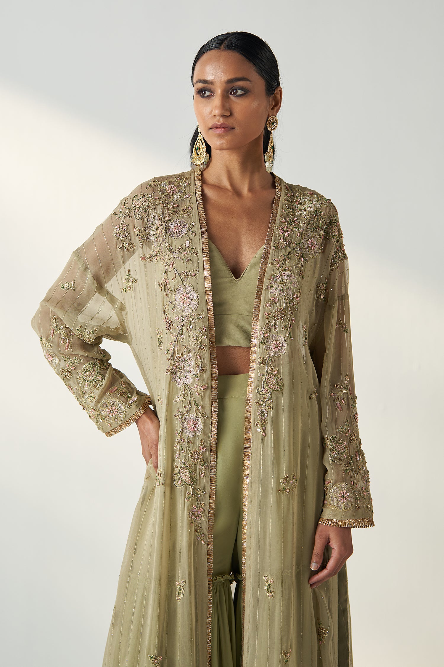 Nisha Green Cape Gharara Set