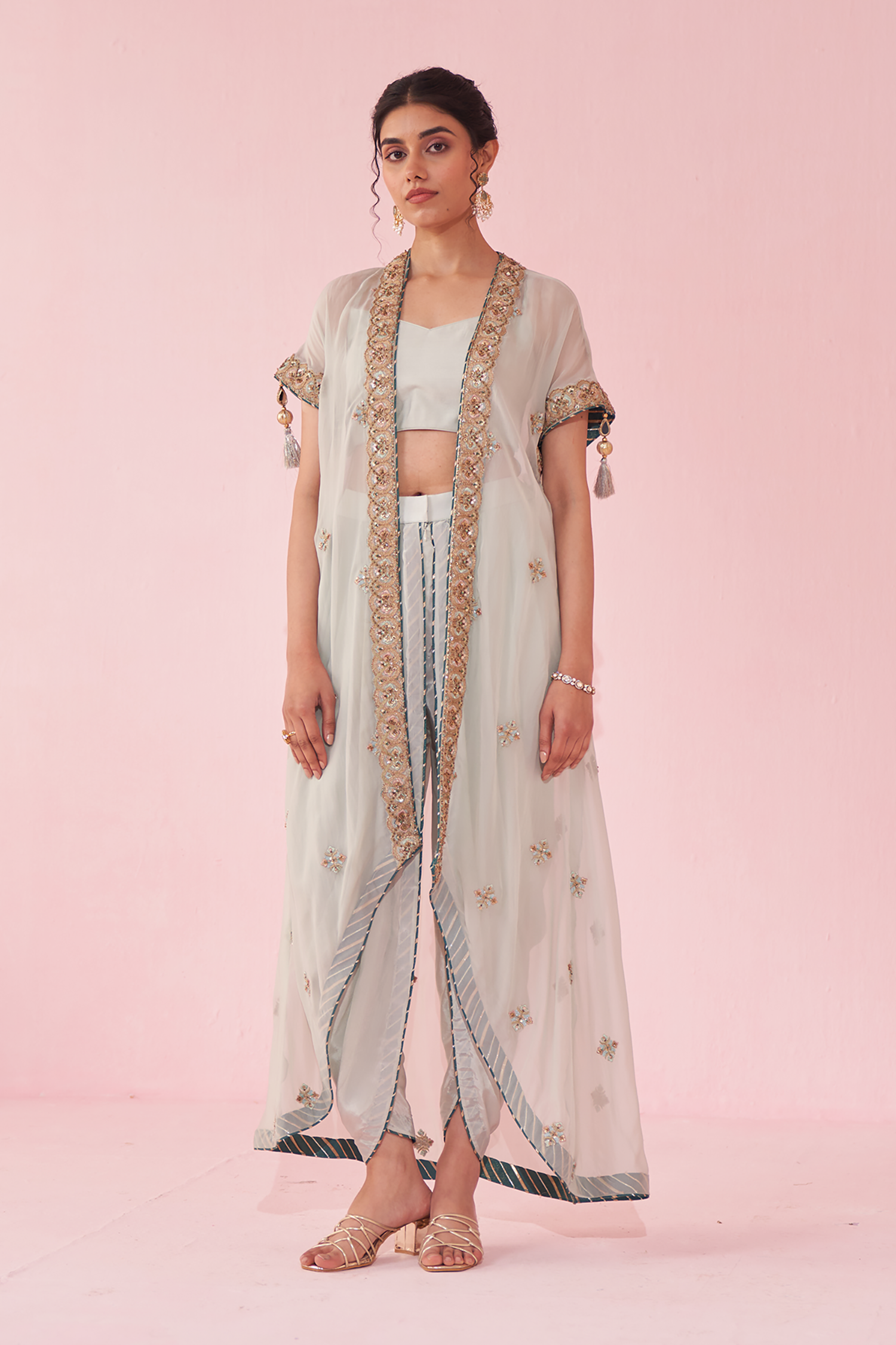 Gohar Ice Blue Cape Set