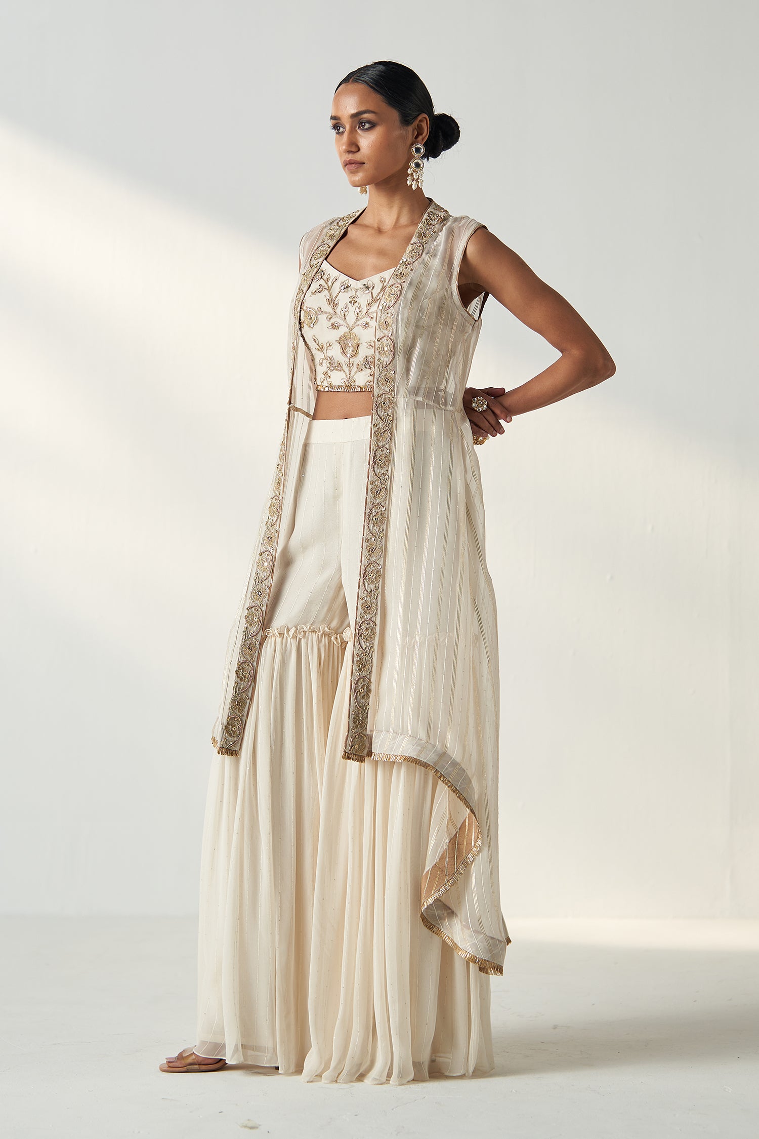 Prisha Ivory Cape Gharara Set