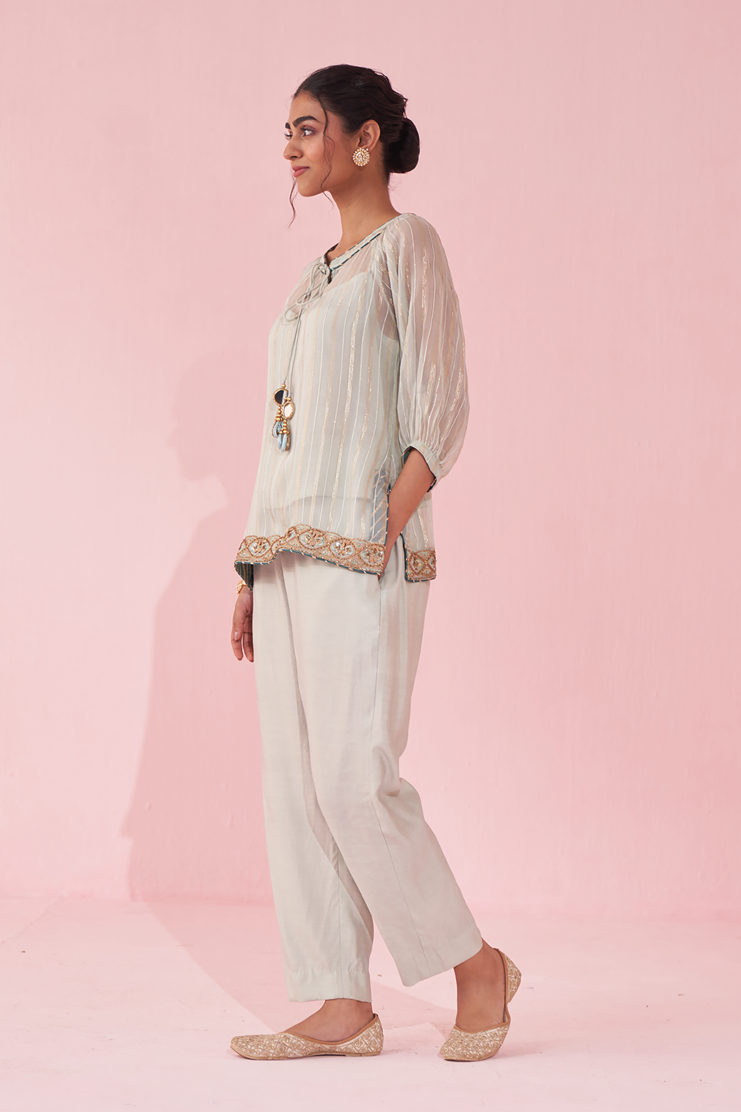 Gajara Ice Blue Shirt Pant Set