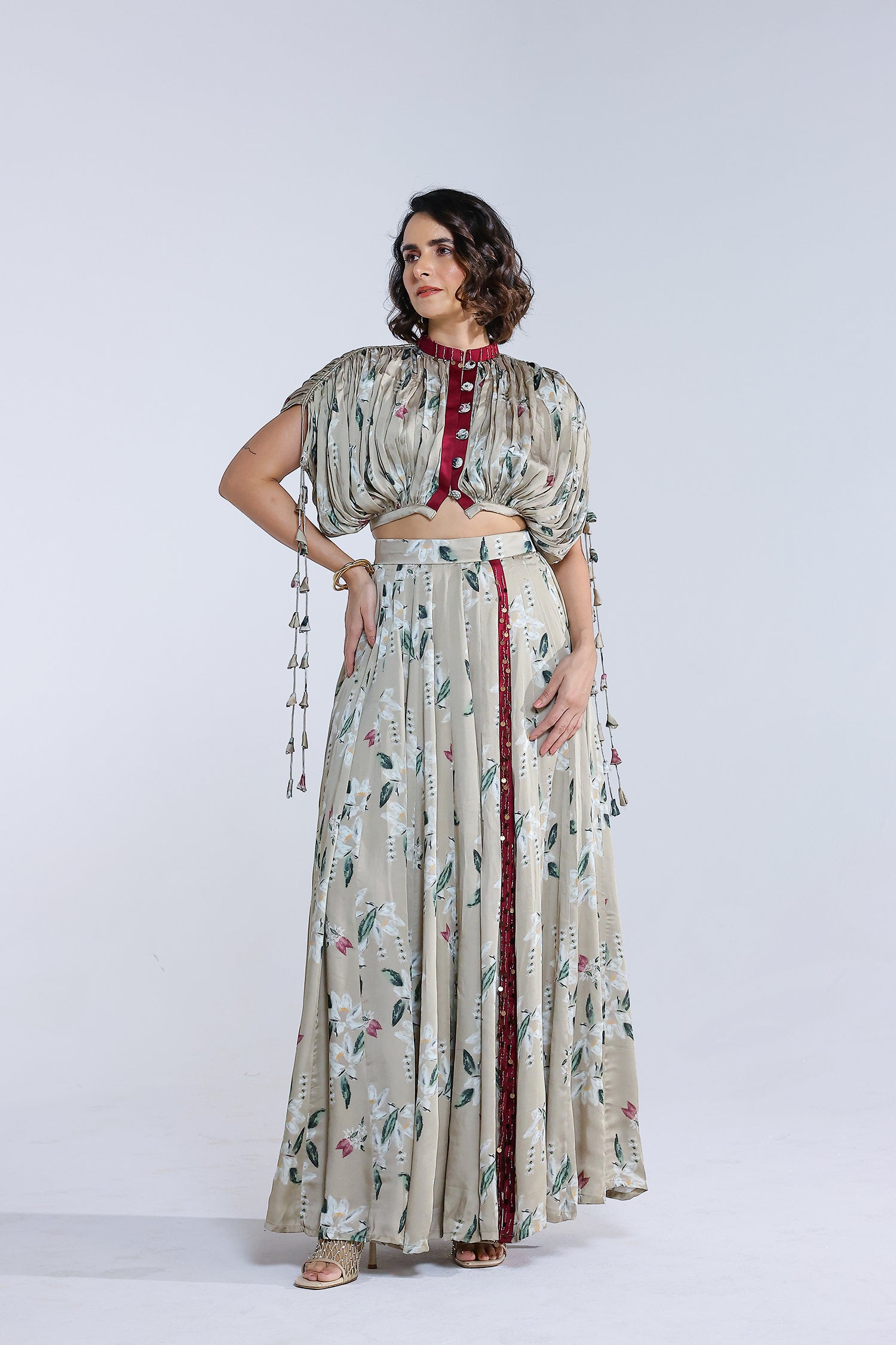 Jasmine Kalidar Skirt With Draped Jacket And Blouse