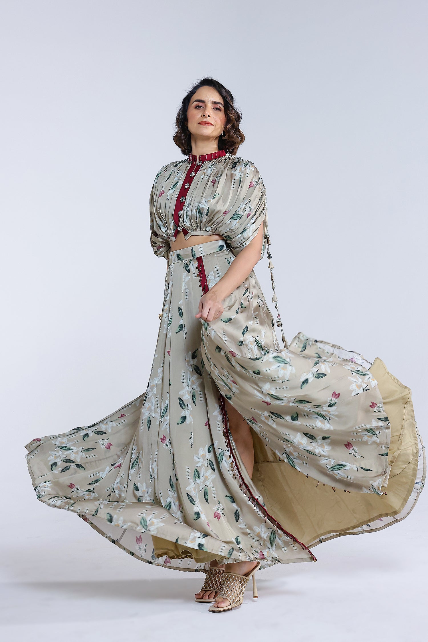 Jasmine Kalidar Skirt With Draped Jacket And Blouse