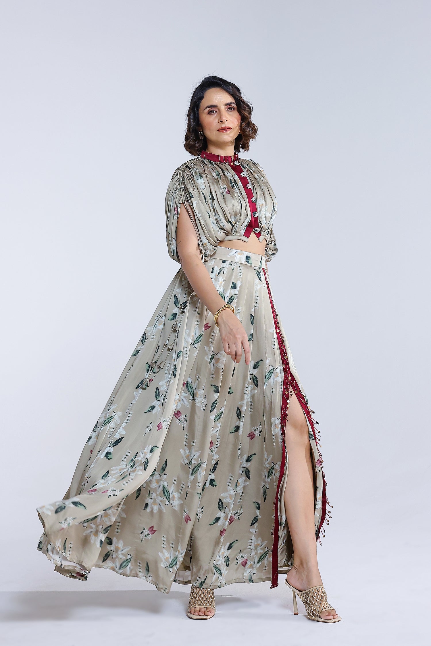 Jasmine Kalidar Skirt With Draped Jacket And Blouse