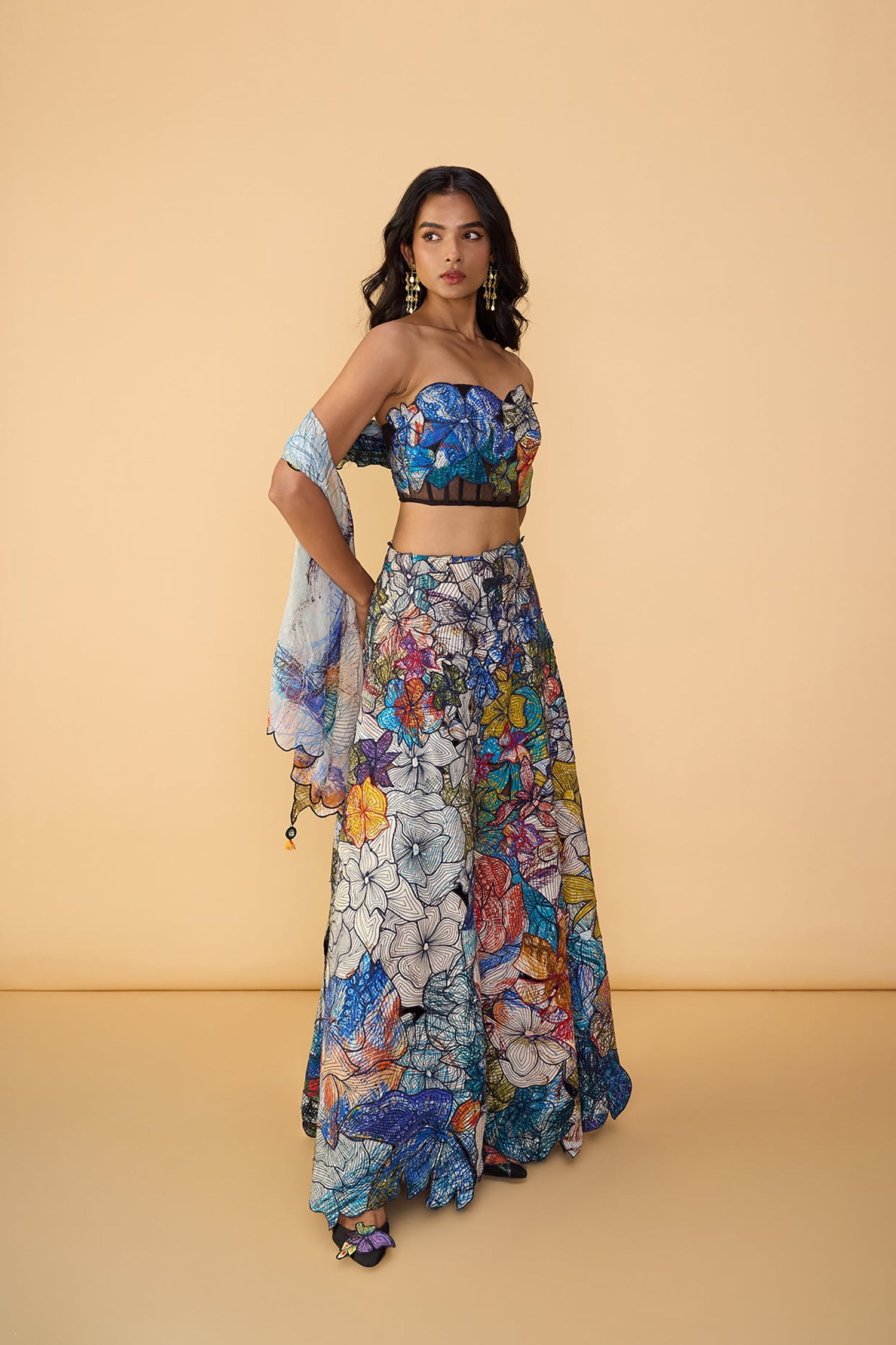 Larissa Corset Blouse, Zoya Lehenga Skirt and Scallop Dupatta