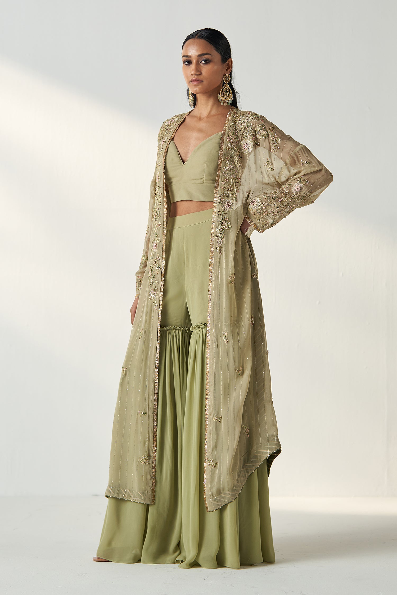 Nisha Green Cape Gharara Set