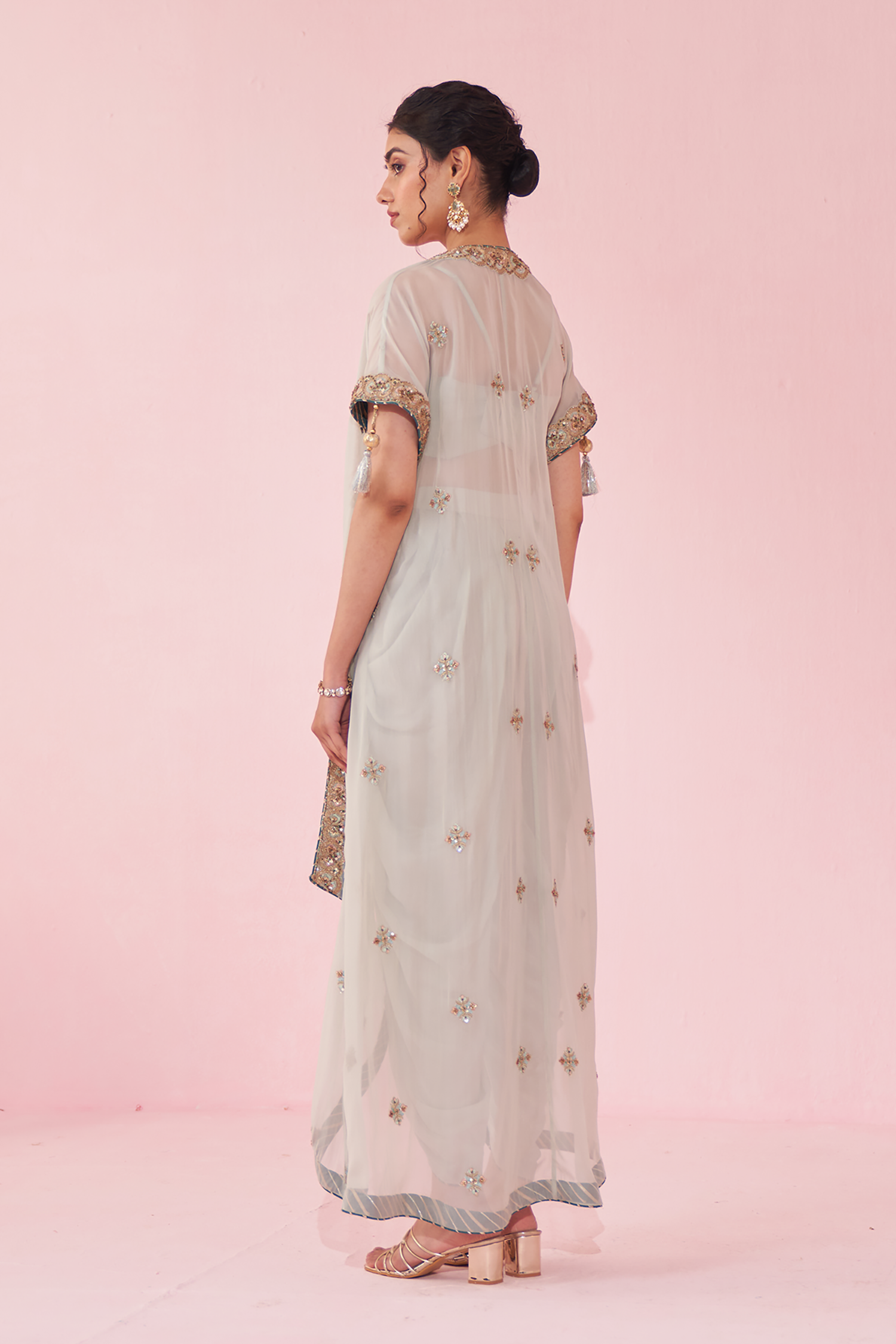 Gohar Ice Blue Cape Set
