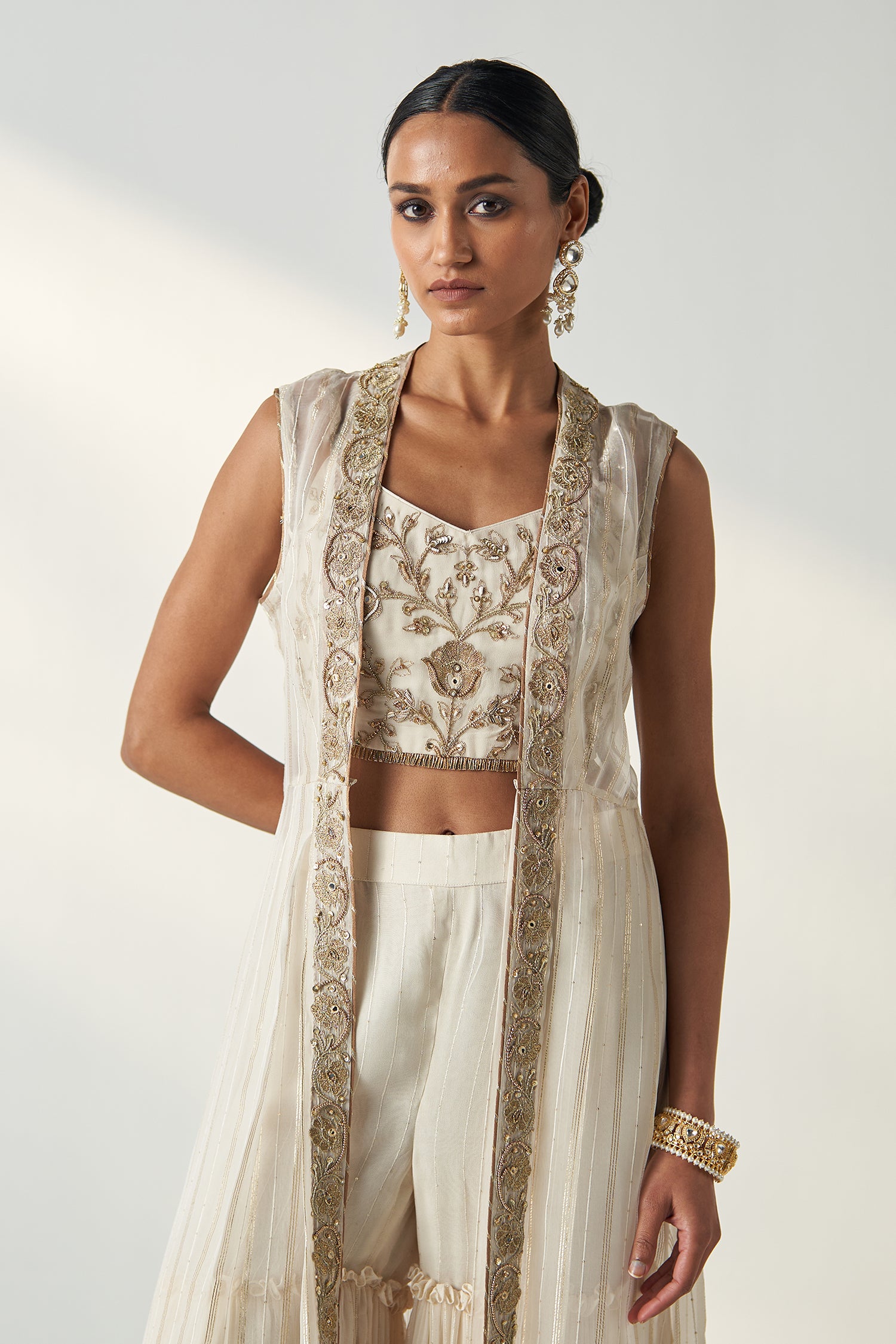 Prisha Ivory Cape Gharara Set