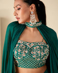 Mint Green Ruffle Drape Skirt Set with Crop Top and Dupatta - Georgette Crepe