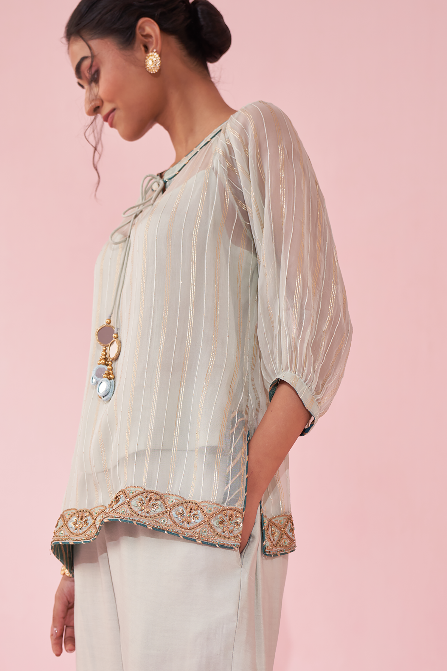Gajara Ice Blue Shirt Pant Set
